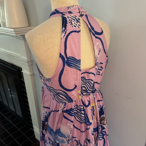 Anthro x Sarah Gordon tiered halter midi dress in lavender lilac blue floral - Picture 7 of 11